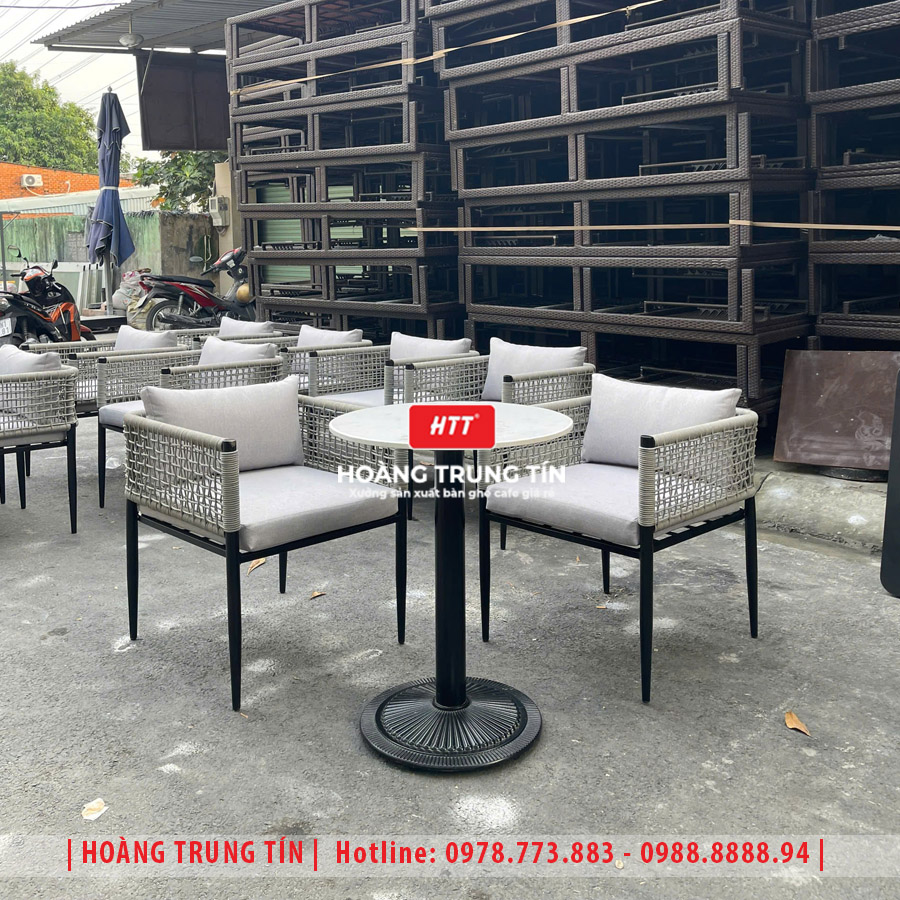 Bàn ghế cafe đan dây dù HTT01