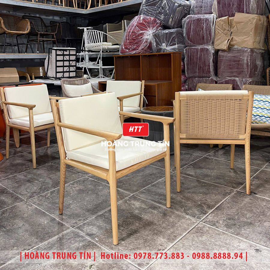 Bàn ghế cafe gỗ đan dây giấy se HTT02