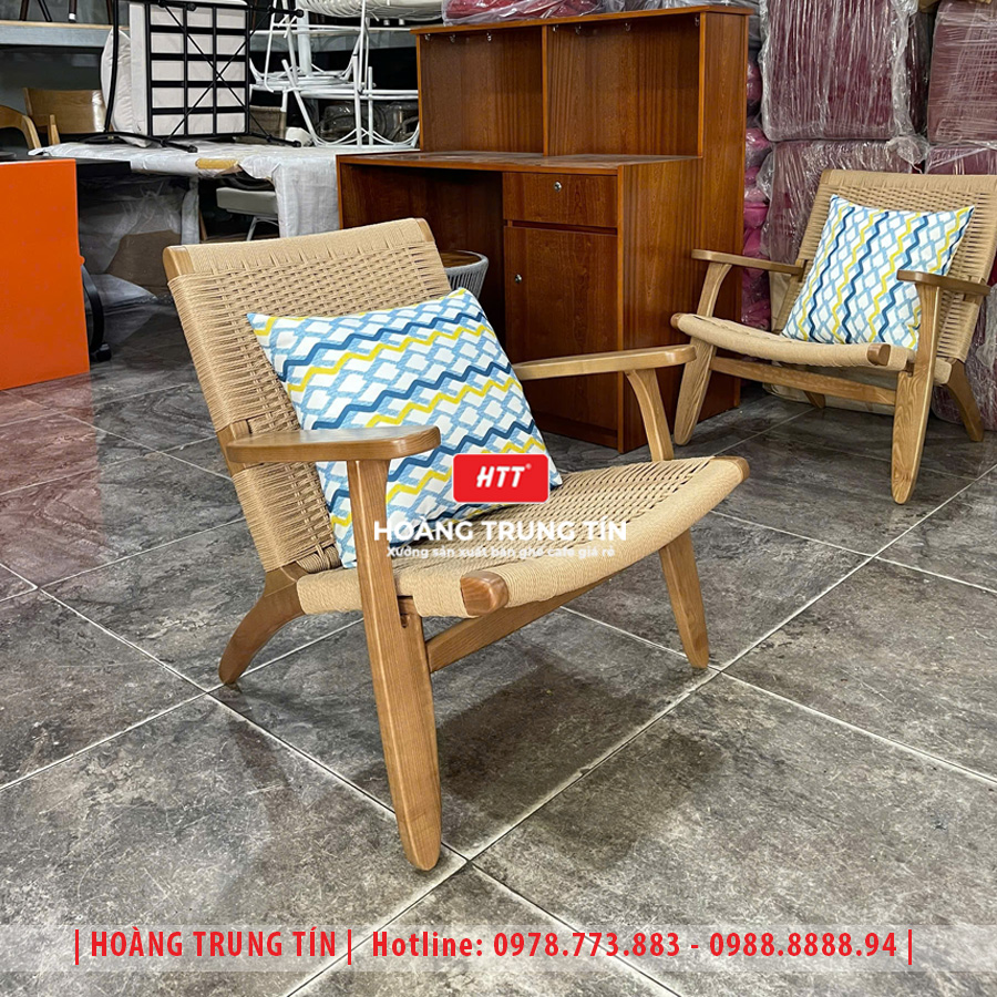 Bàn ghế cafe gỗ đan dây giấy se HTT03