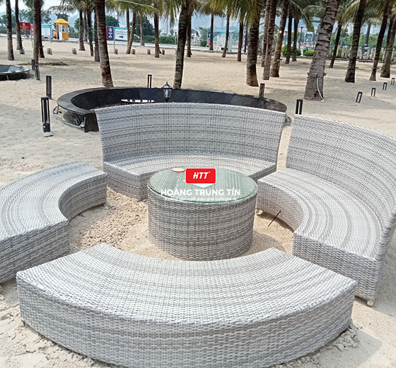 Sofa nhựa giả Mây dành cho cafe sân vườn